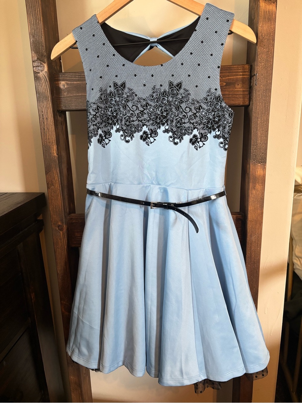 Light Blue and Black A-Line Skater Dress